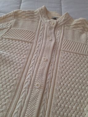 L.L. Bean Cream Cable Knit Button-Front Cardigan